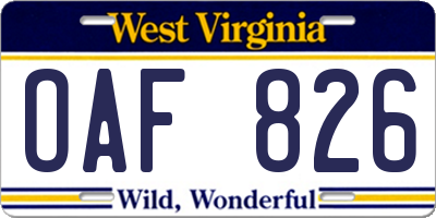 WV license plate OAF826