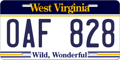 WV license plate OAF828