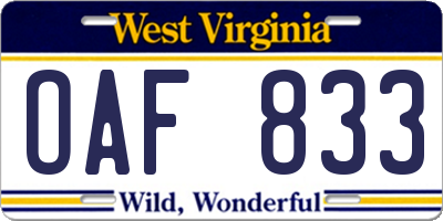 WV license plate OAF833