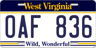 WV license plate OAF836