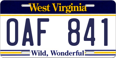 WV license plate OAF841