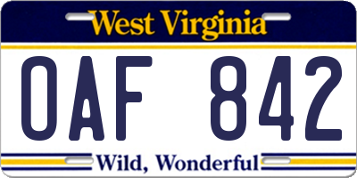 WV license plate OAF842