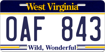 WV license plate OAF843