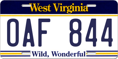 WV license plate OAF844