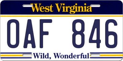 WV license plate OAF846