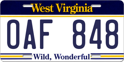 WV license plate OAF848
