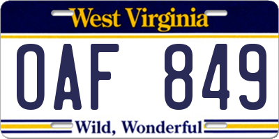 WV license plate OAF849