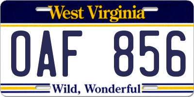 WV license plate OAF856