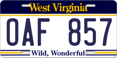 WV license plate OAF857