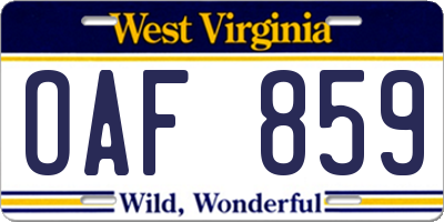 WV license plate OAF859
