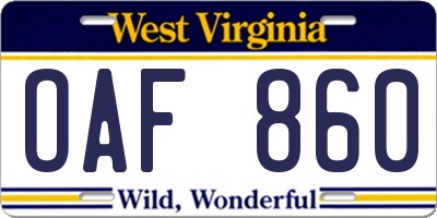 WV license plate OAF860