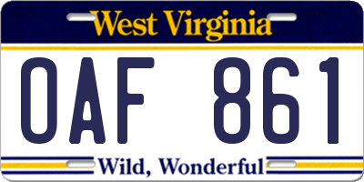 WV license plate OAF861