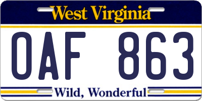 WV license plate OAF863