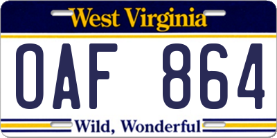 WV license plate OAF864