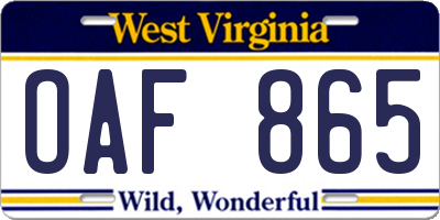 WV license plate OAF865