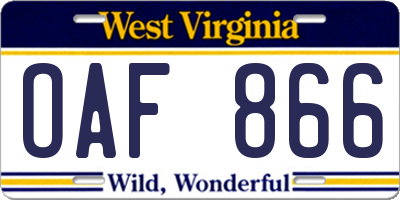 WV license plate OAF866