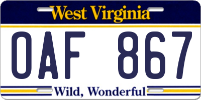 WV license plate OAF867