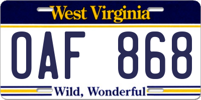 WV license plate OAF868