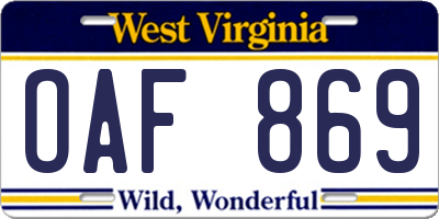 WV license plate OAF869