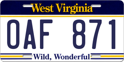 WV license plate OAF871