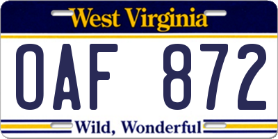WV license plate OAF872