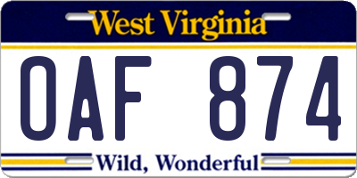 WV license plate OAF874