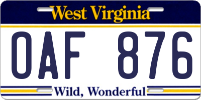 WV license plate OAF876