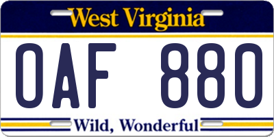 WV license plate OAF880