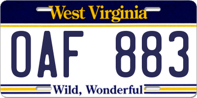 WV license plate OAF883
