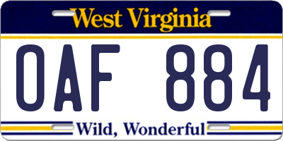 WV license plate OAF884