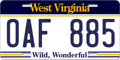 WV license plate OAF885
