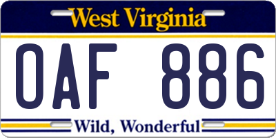 WV license plate OAF886