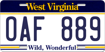 WV license plate OAF889