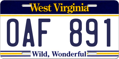 WV license plate OAF891