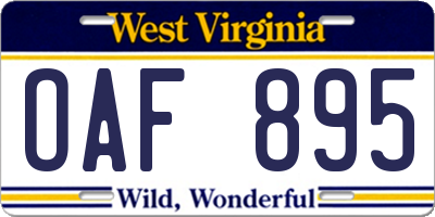 WV license plate OAF895