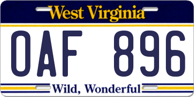 WV license plate OAF896