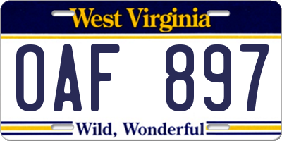 WV license plate OAF897