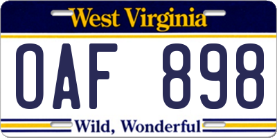 WV license plate OAF898