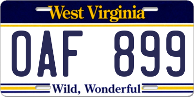 WV license plate OAF899