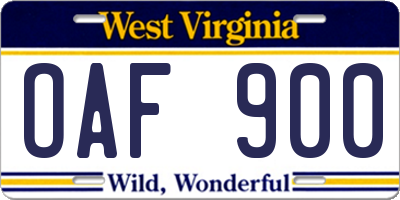 WV license plate OAF900