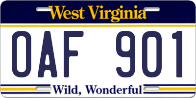 WV license plate OAF901