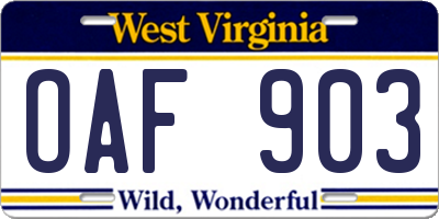 WV license plate OAF903