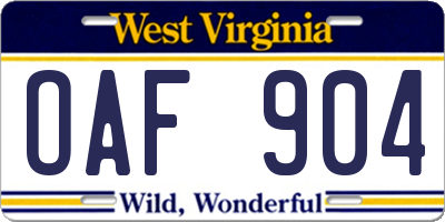 WV license plate OAF904