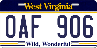 WV license plate OAF906