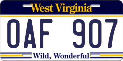 WV license plate OAF907