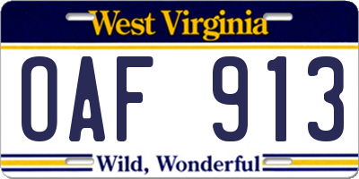 WV license plate OAF913
