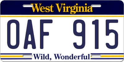 WV license plate OAF915