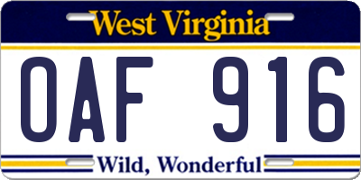 WV license plate OAF916