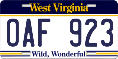 WV license plate OAF923