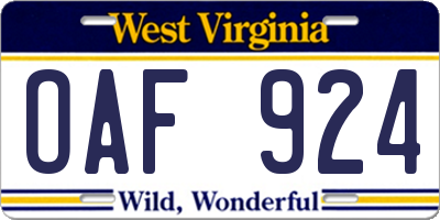 WV license plate OAF924